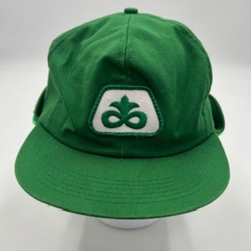 Vintage K-Products Green Ear Flap‎ Trapper Hat Sherpa Lined Workwear Made in USA